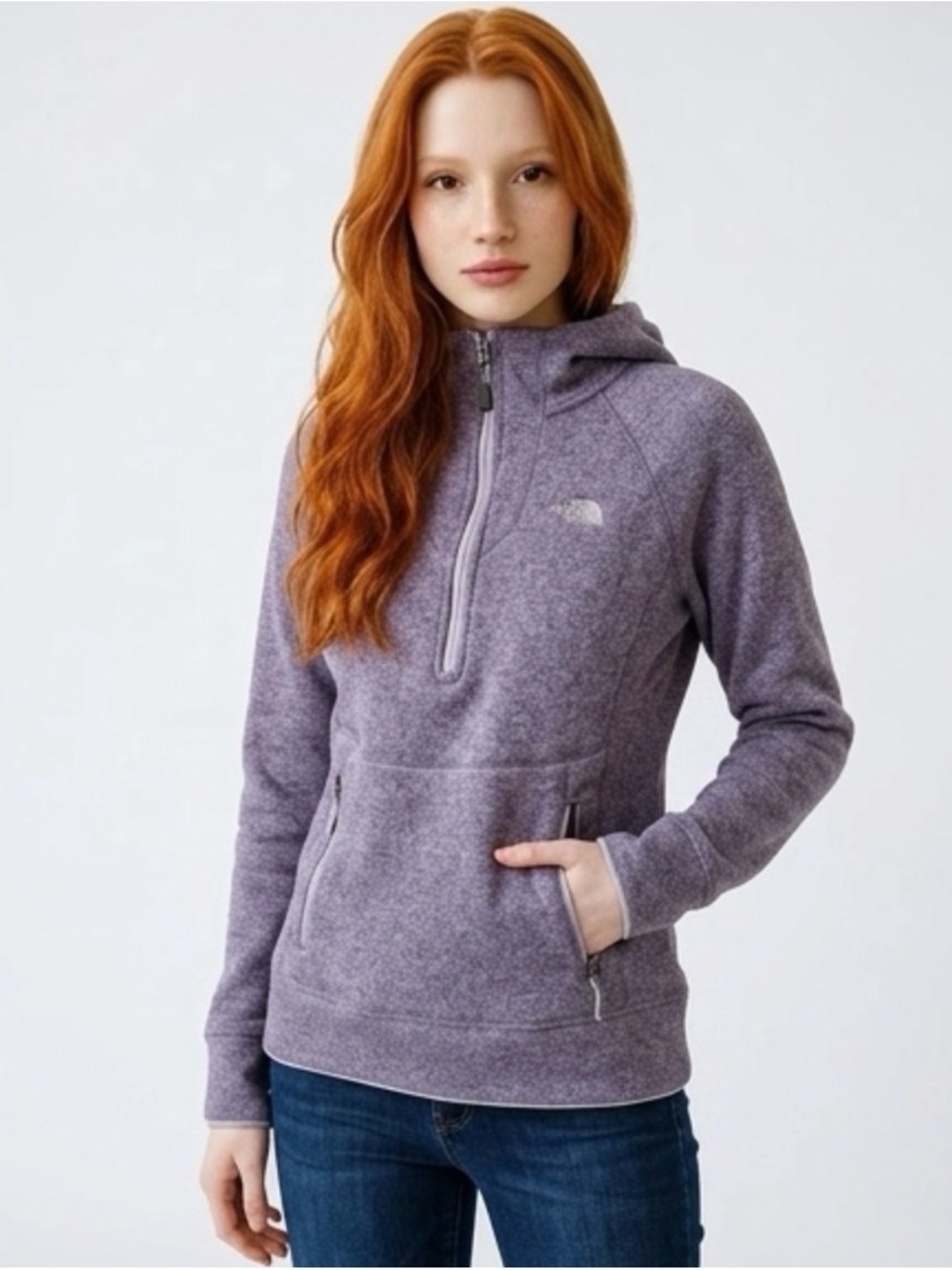 The North Face female Hooded Half-Zip Fleece - Heather Purple/Gray Size M